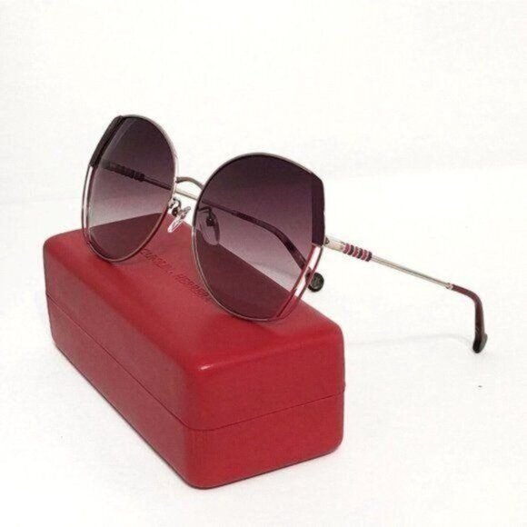 Carolina Herrera Sunglasses  SHE162 Oversized Geometric Gold Burgundy Metallic - Picture 3 of 13